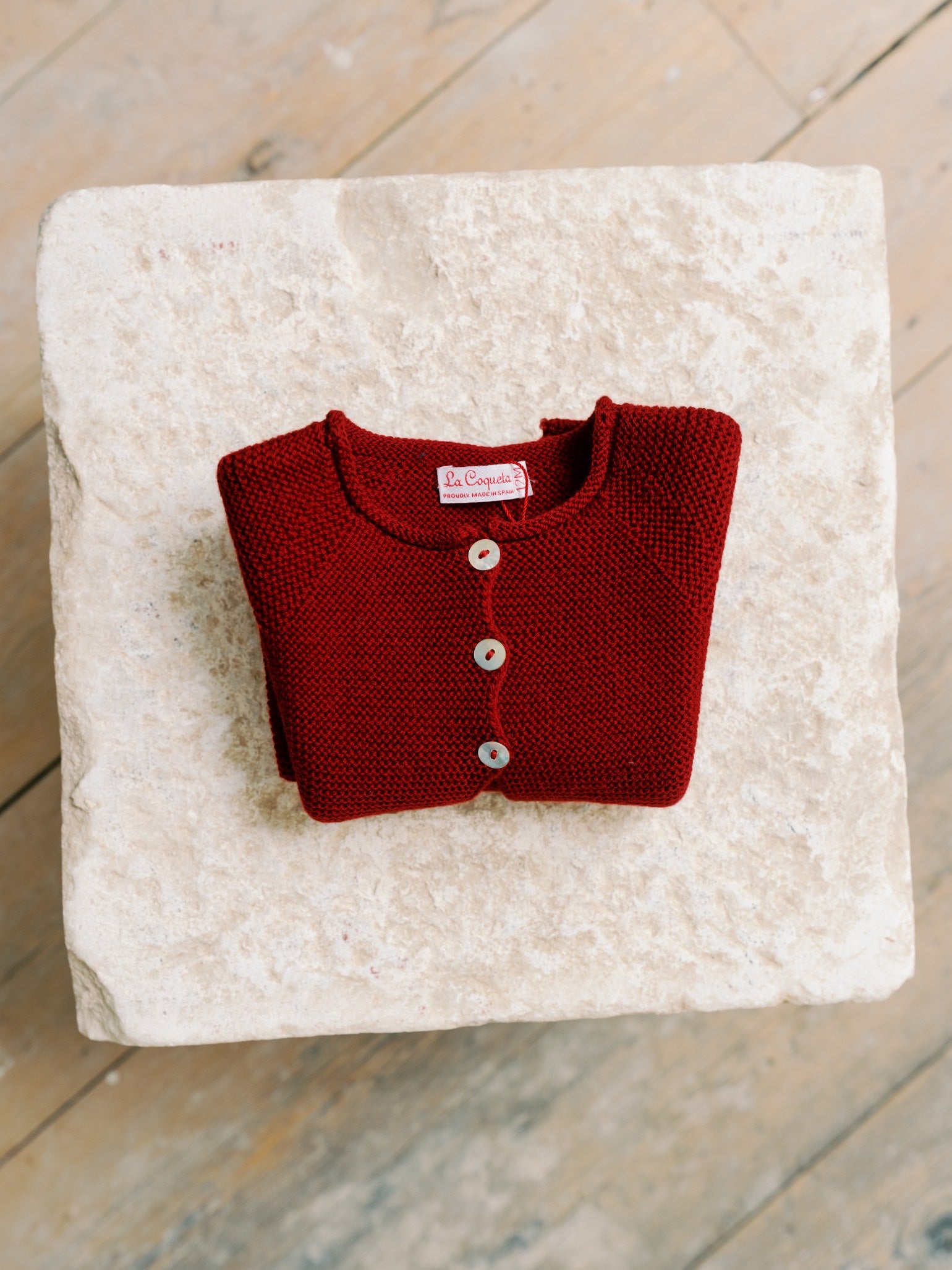Burgundy Denia Merino Baby Cardigan