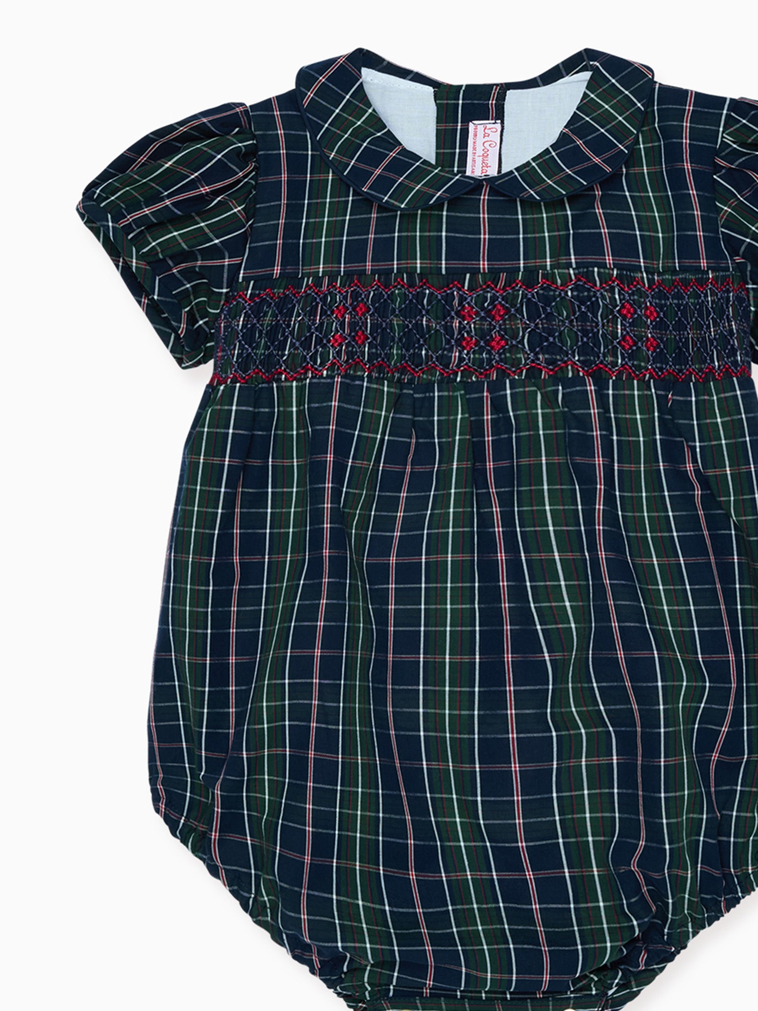 Navy Tartan Dolores Baby Girl Hand-Smocked Romper