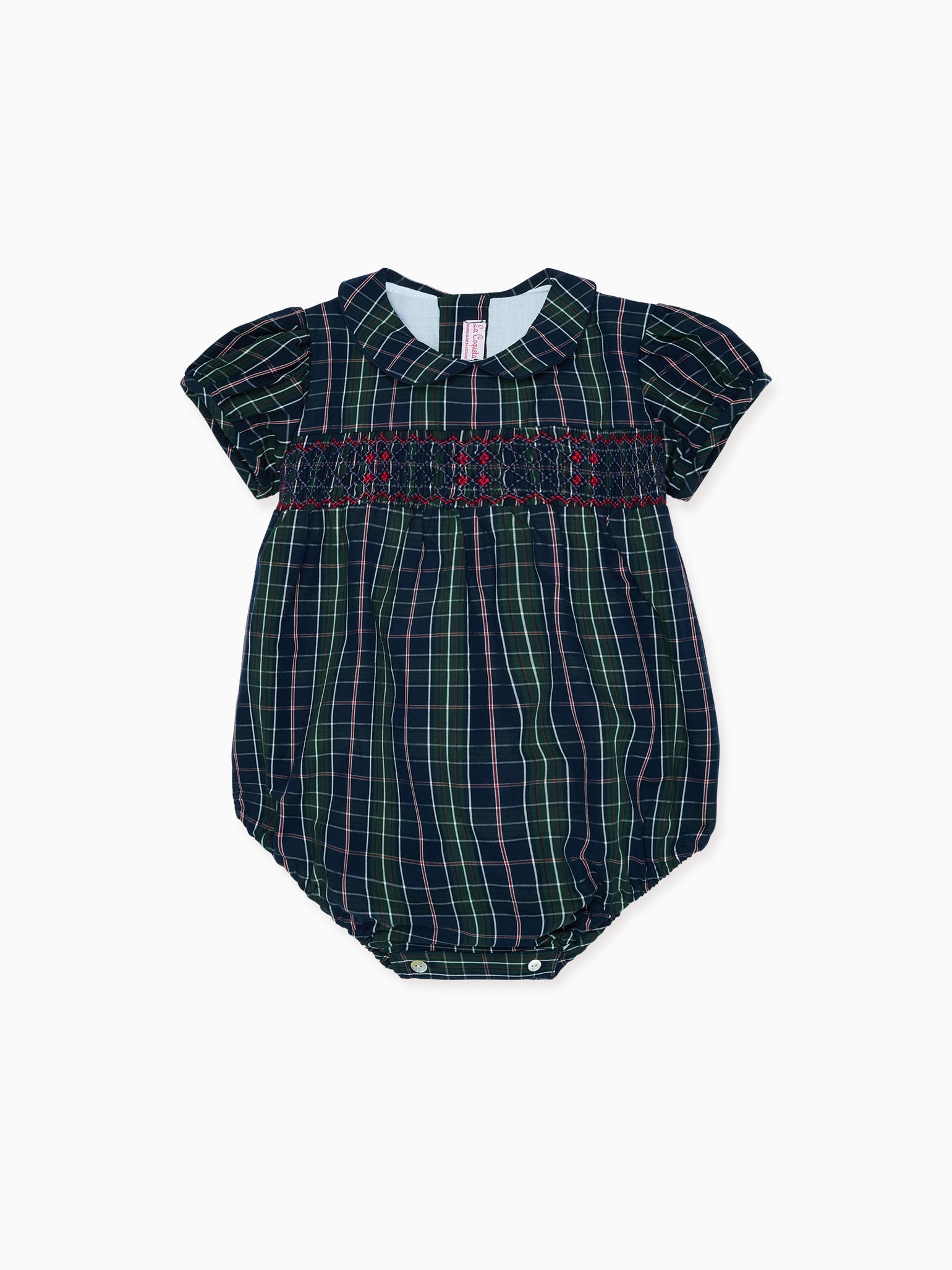 Navy Tartan Dolores Baby Girl Hand-Smocked Romper