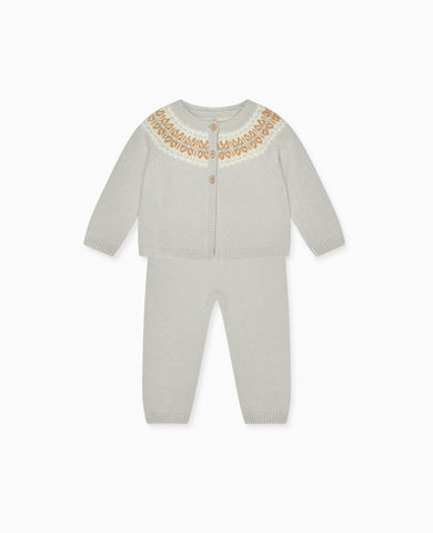 Soft Grey Dulce Cashmere Fair Isle Baby Knitted Set