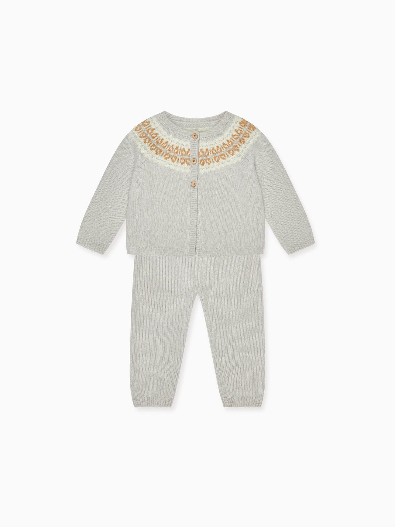 Soft Grey Dulce Cashmere Fair Isle Baby Knitted Set