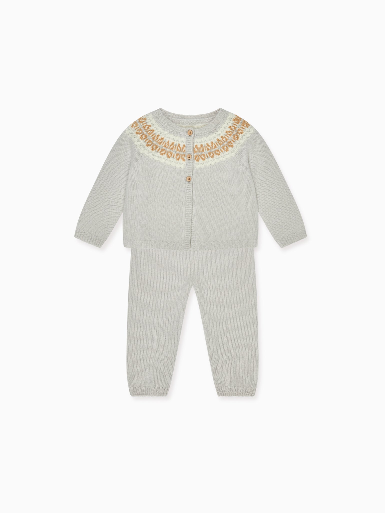 Soft Grey Dulce Cashmere Fair Isle Baby Knitted Set