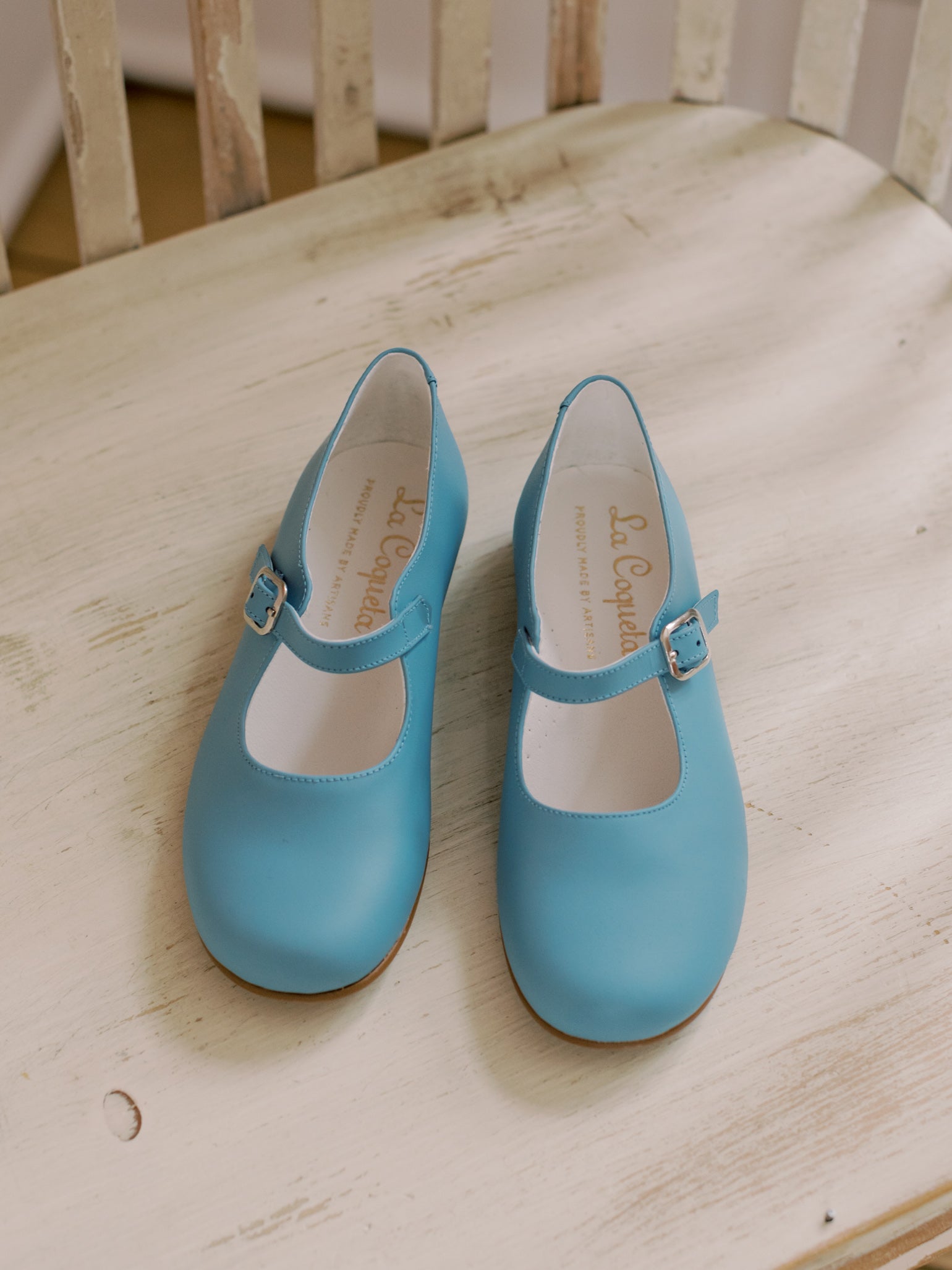 Dusty Blue Leather Girl Mary Jane Shoes – La Coqueta Kids