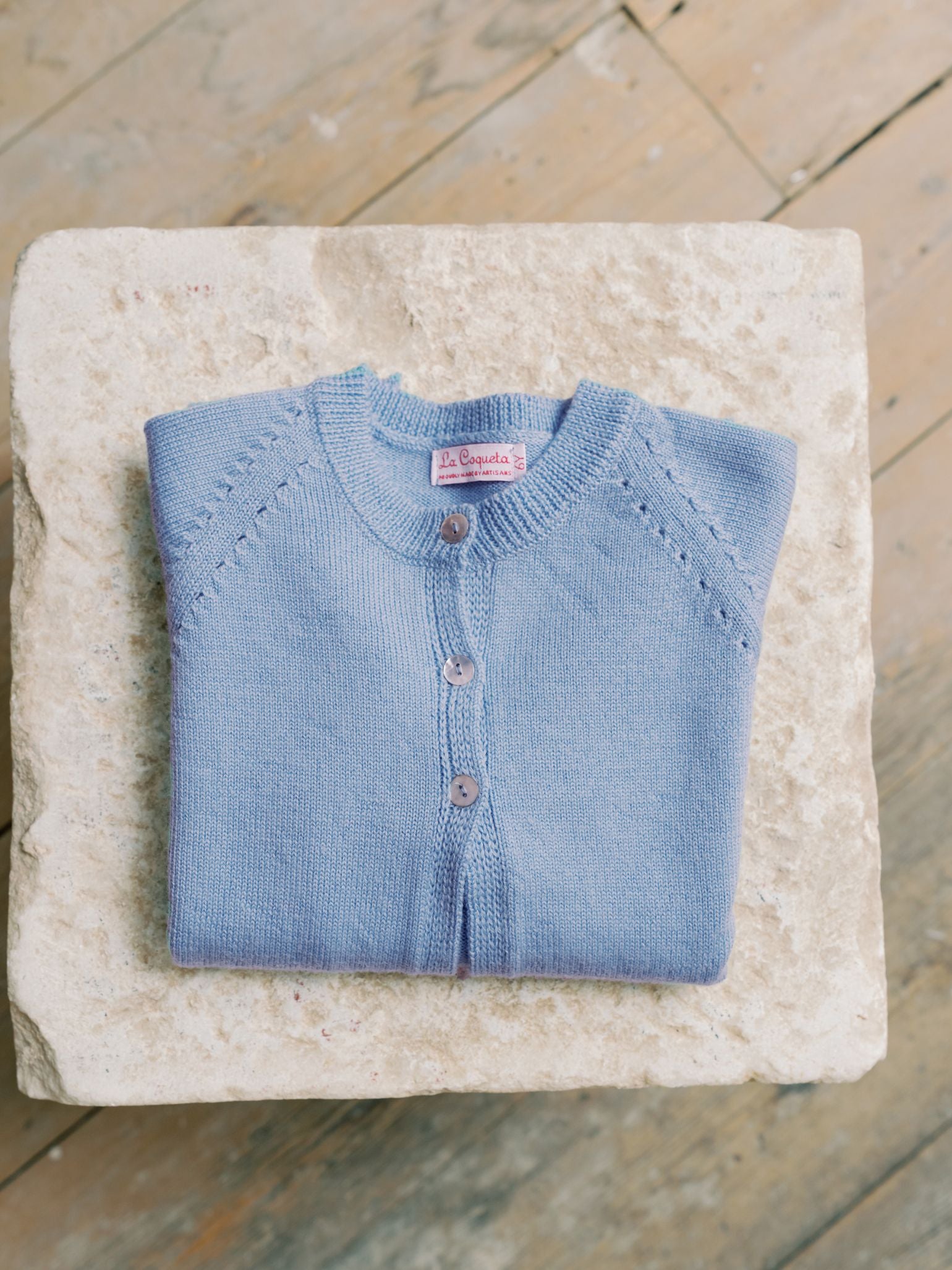 Dusty Blue Alvira Merino Girl Cardigan | La Coqueta Kids UK