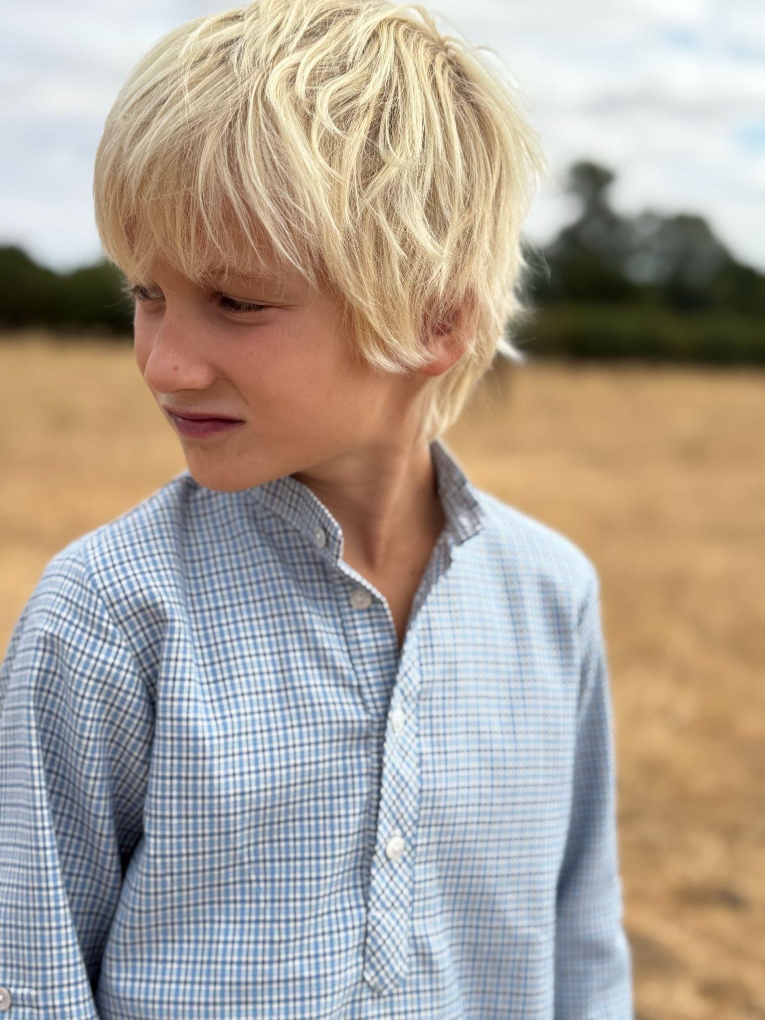 Dusty Blue Check Jazmin Long Sleeve Boy Shirt