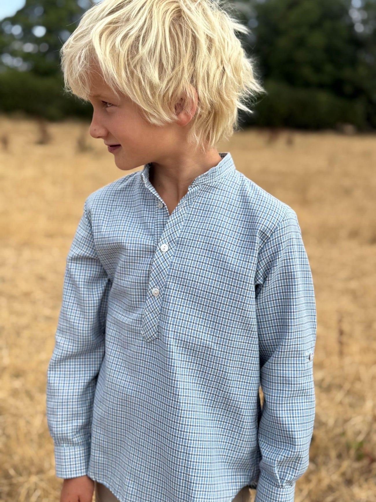 Dusty Blue Check Jazmin Long Sleeve Boy Shirt