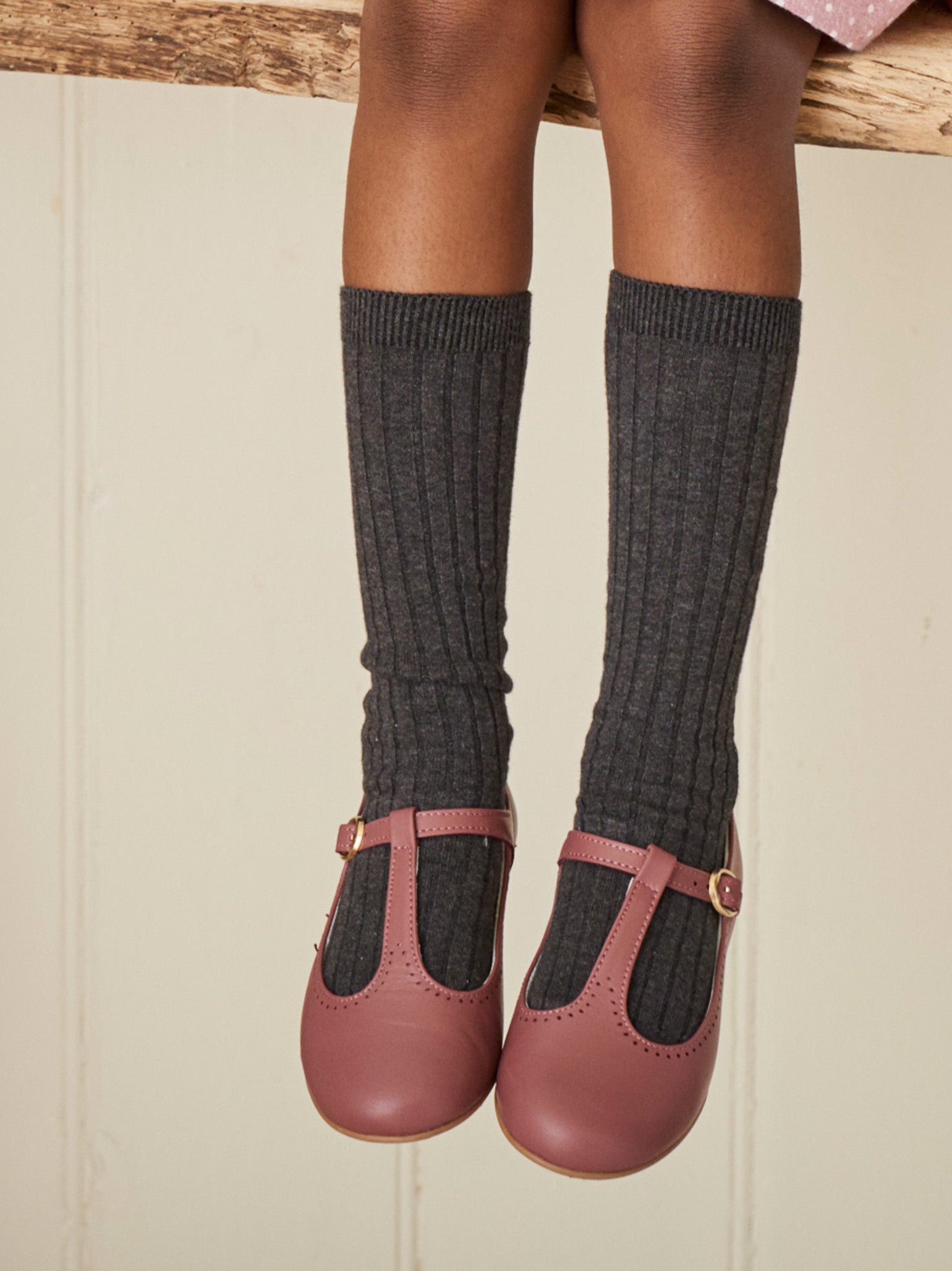 Dusty Pink Leather Girl T‑Bar Shoes | Elegant and Comfortable – La