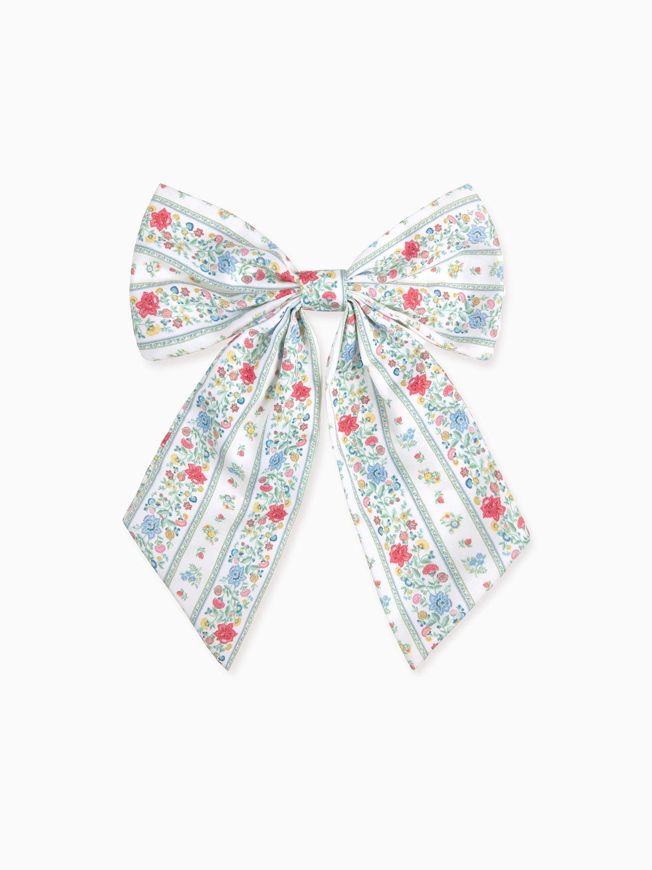 Ivory Rose Stripe Girl Long Bow Clip