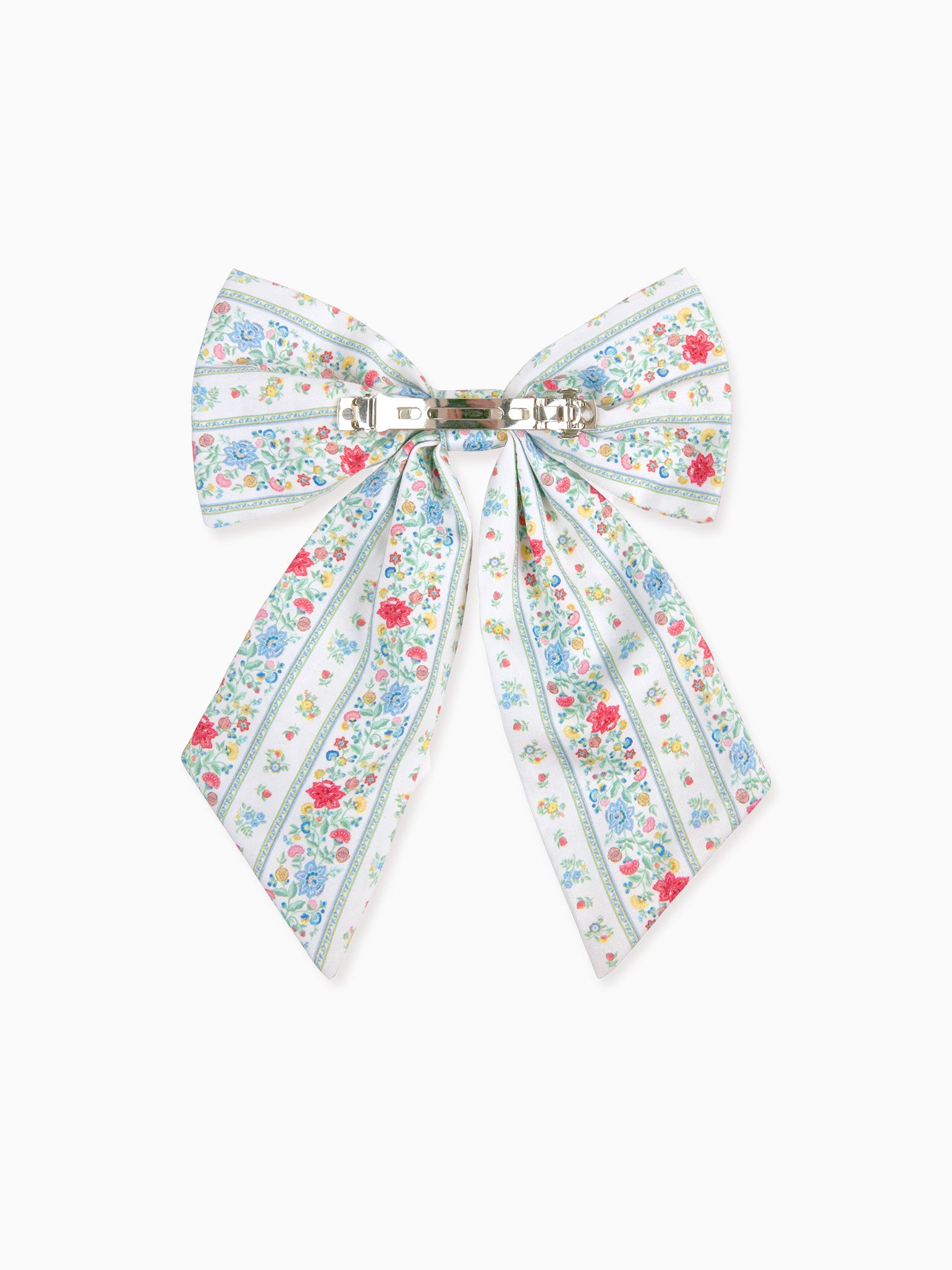 Ivory Rose Stripe Girl Long Bow Clip