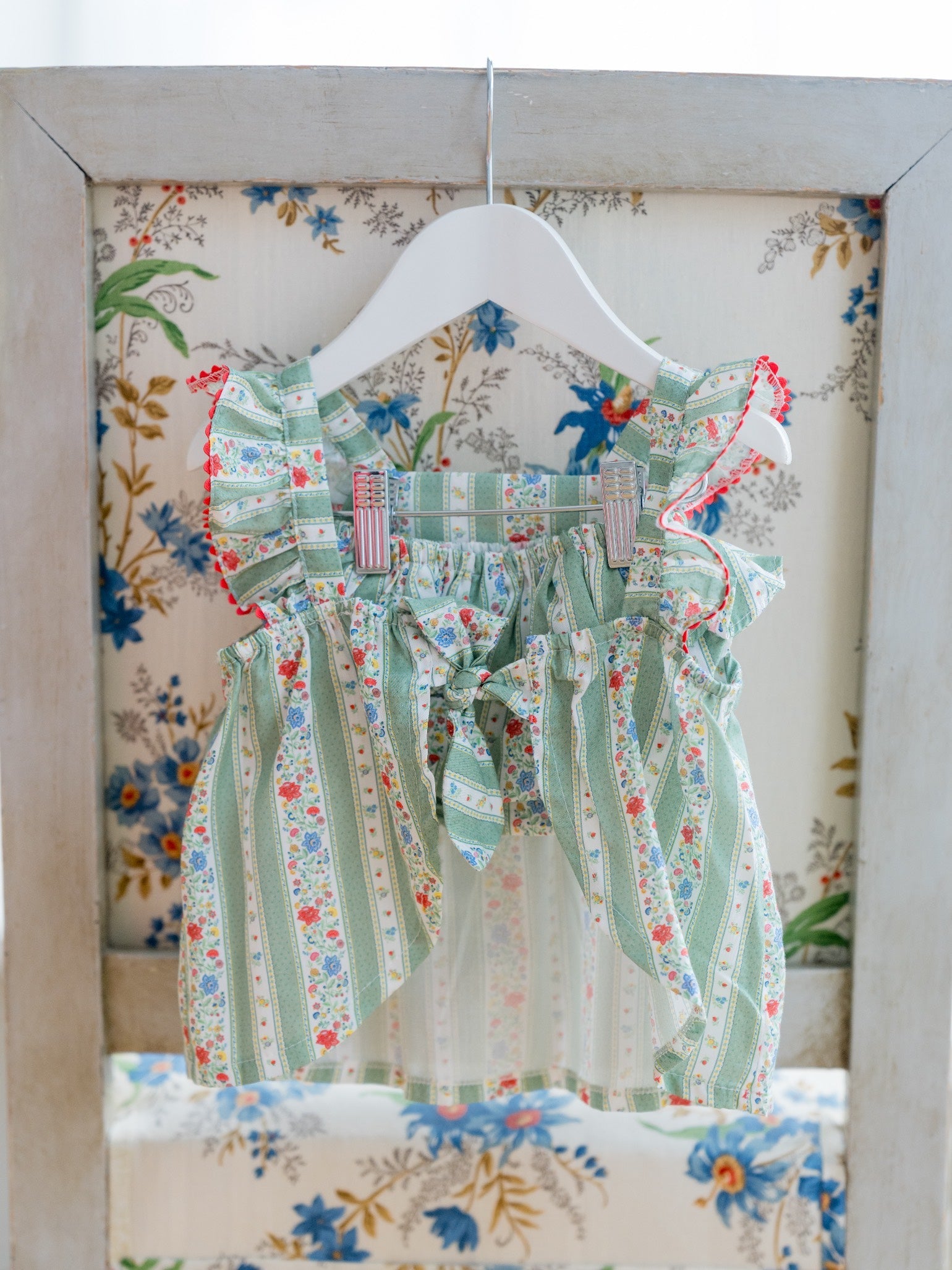 Sage Floral Stripe Elicia Baby Girl Summer Set