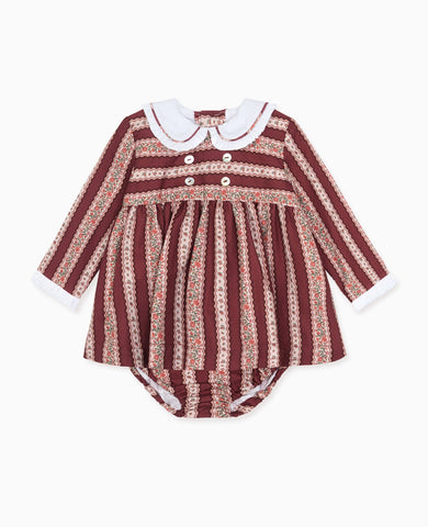 Burgundy Floral Stripe Eliza Baby Girl Set