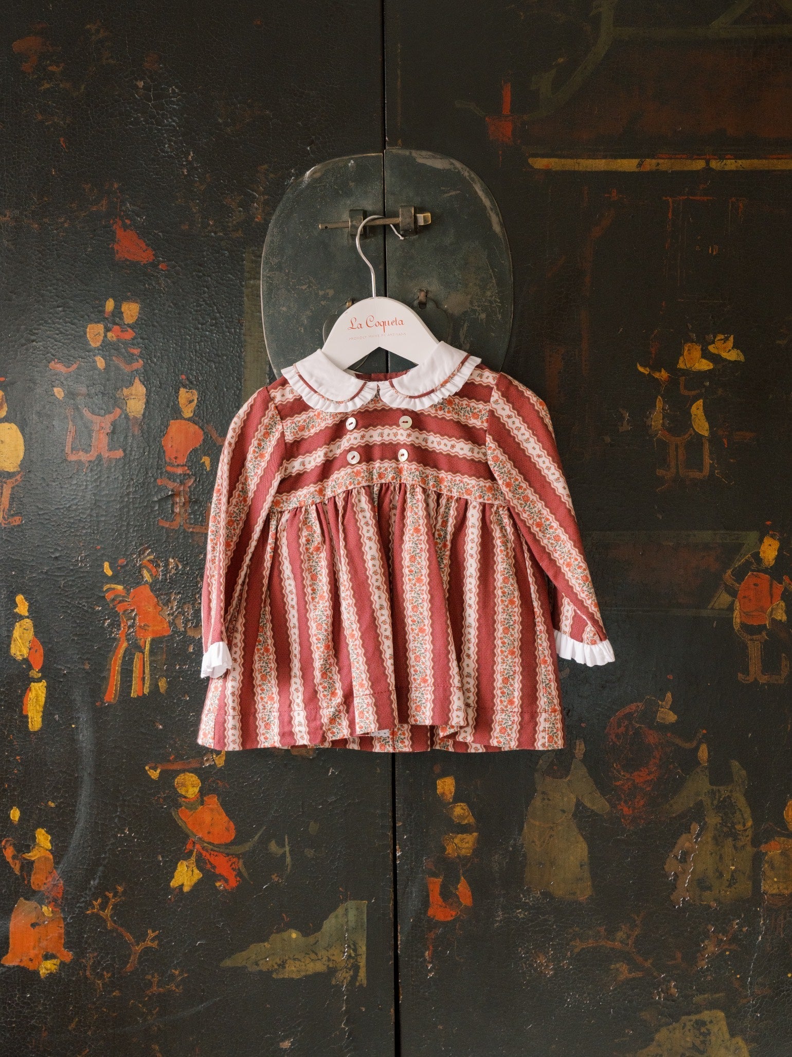 Burgundy Floral Stripe Eliza Baby Girl Set