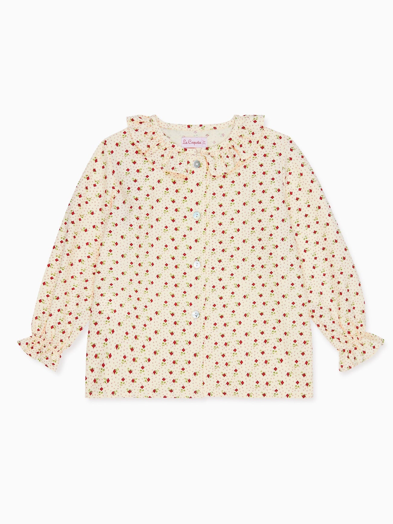 Cream Floral Ella Long Sleeve Baby Girl Shirt