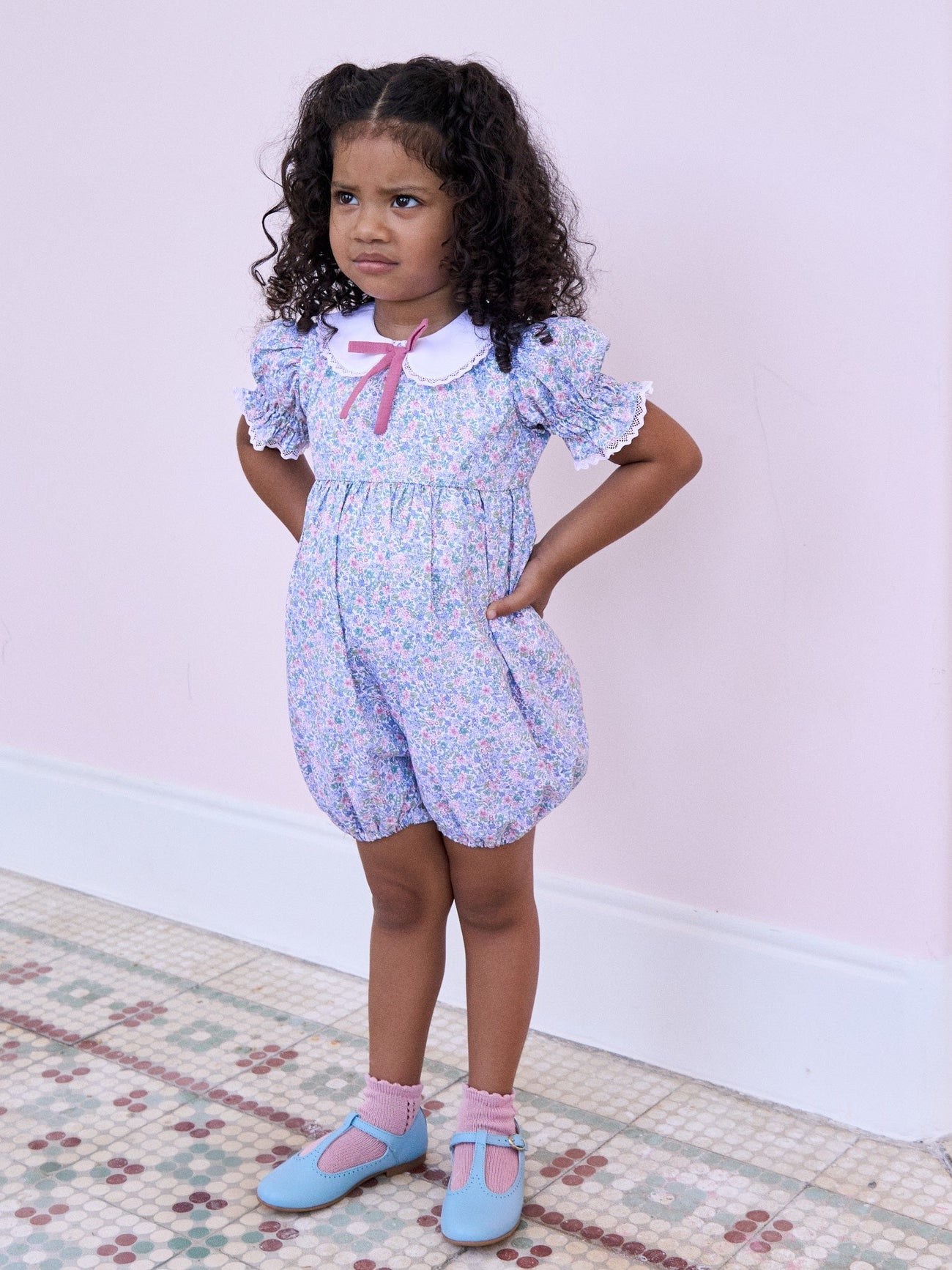 Light Blue Floral Eloisa Baby Girl Romper