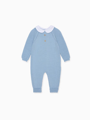 Dusty Blue Emilio Merino Baby Knitted Jumpsuit