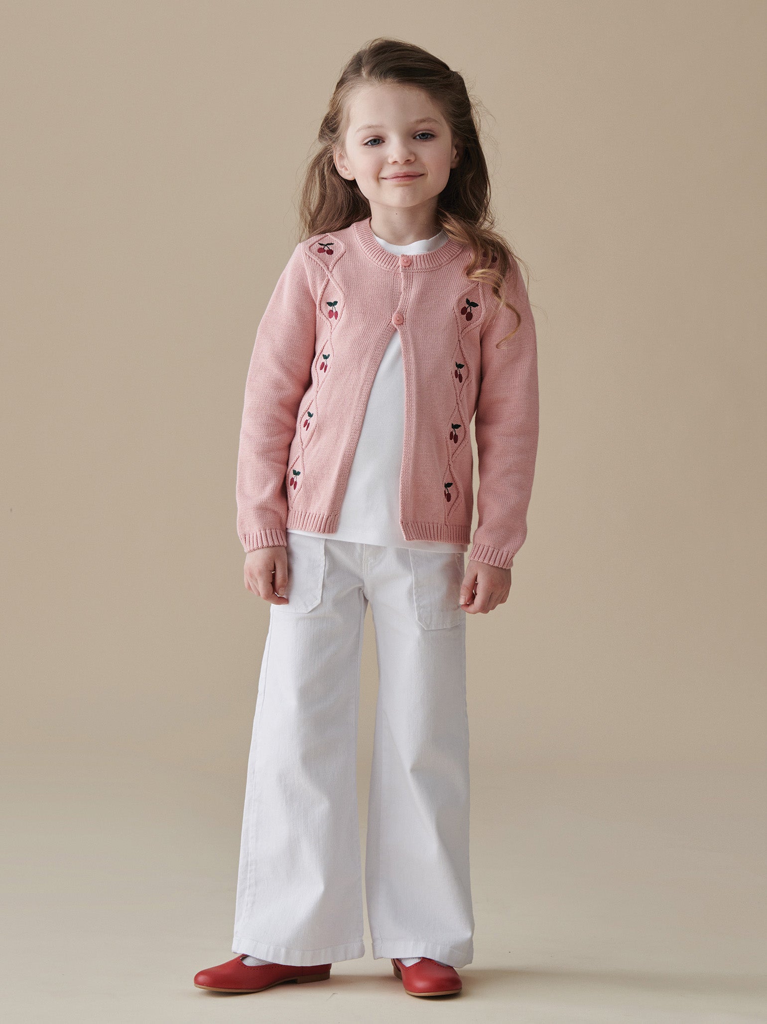 Dusty Pink Espina Cotton Embroidered Girl Cardigan