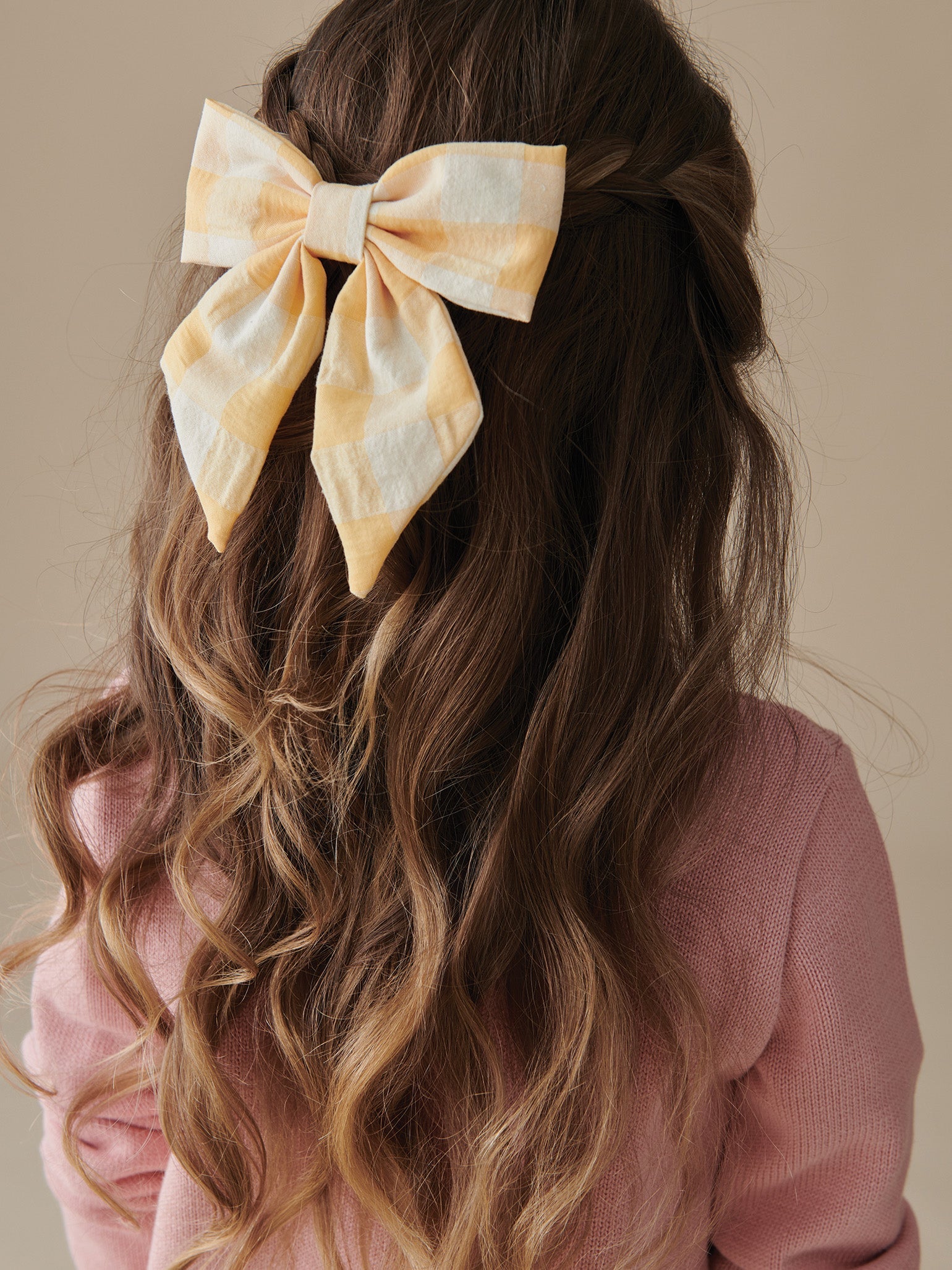 Yellow Gingham Girl Large Bow Clip