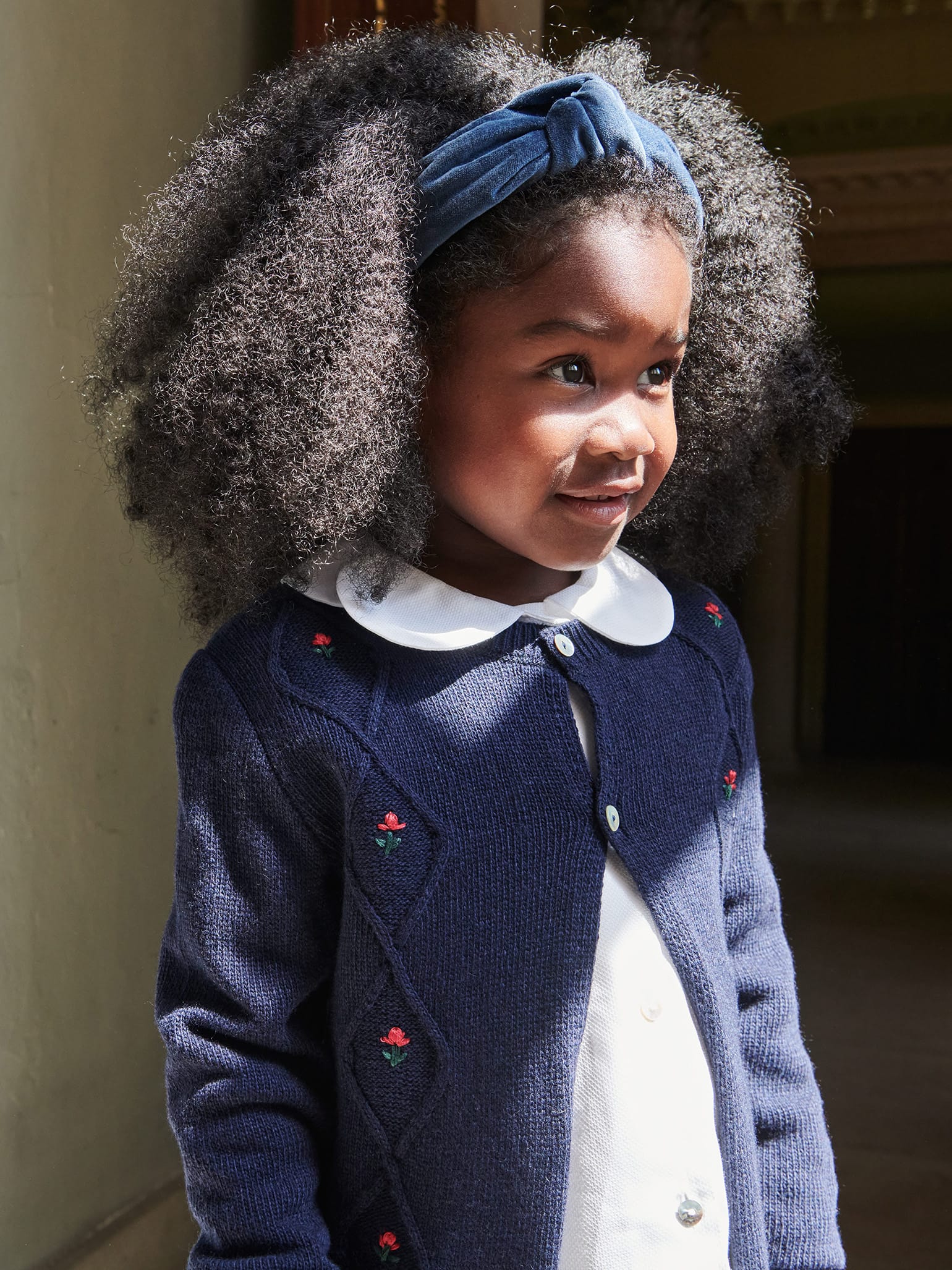 Navy Espina Merino Intarsia Girl Cardigan