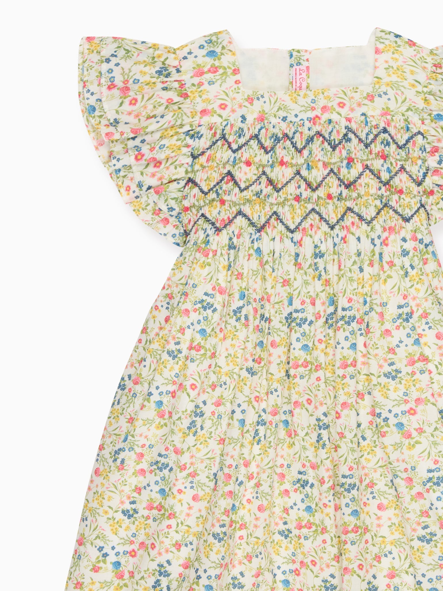 Ivory Floral Estefana Girl Hand-Smocked Dress