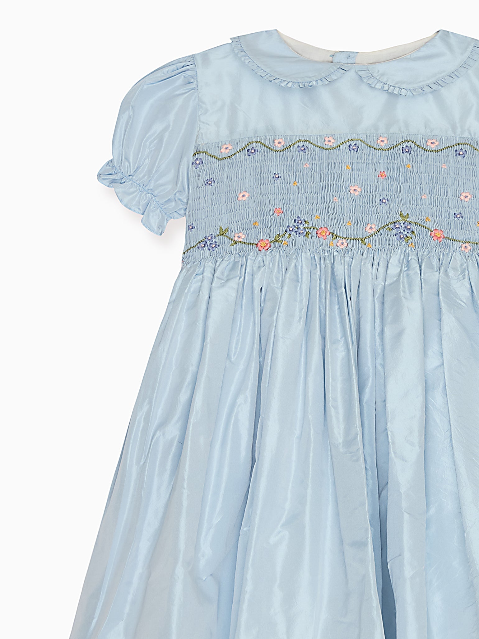 Light Blue Eva Silk Ceremony Girl Hand-Smocked Dress