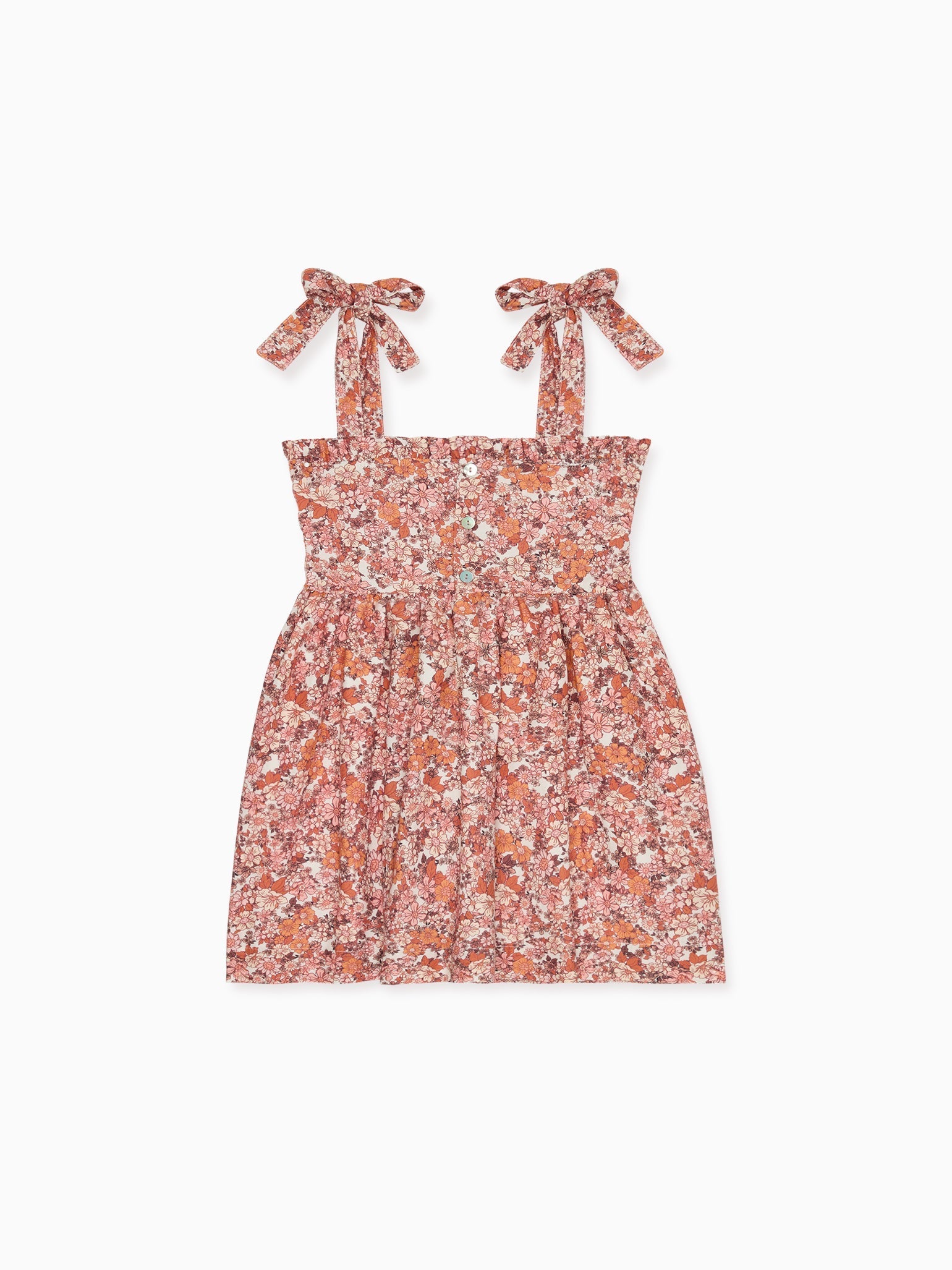 Terracotta Floral Evelia Girl Hand-Smocked Dress