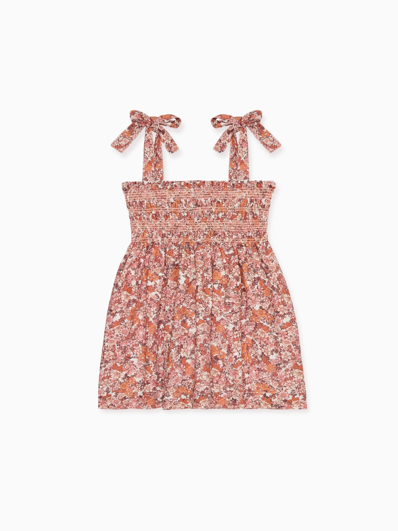 Terracotta Floral Evelia Girl Hand-Smocked Dress