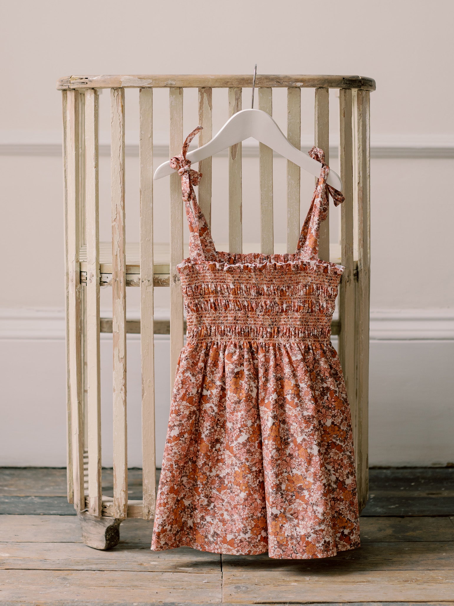 Terracotta Floral Evelia Girl Hand-Smocked Dress