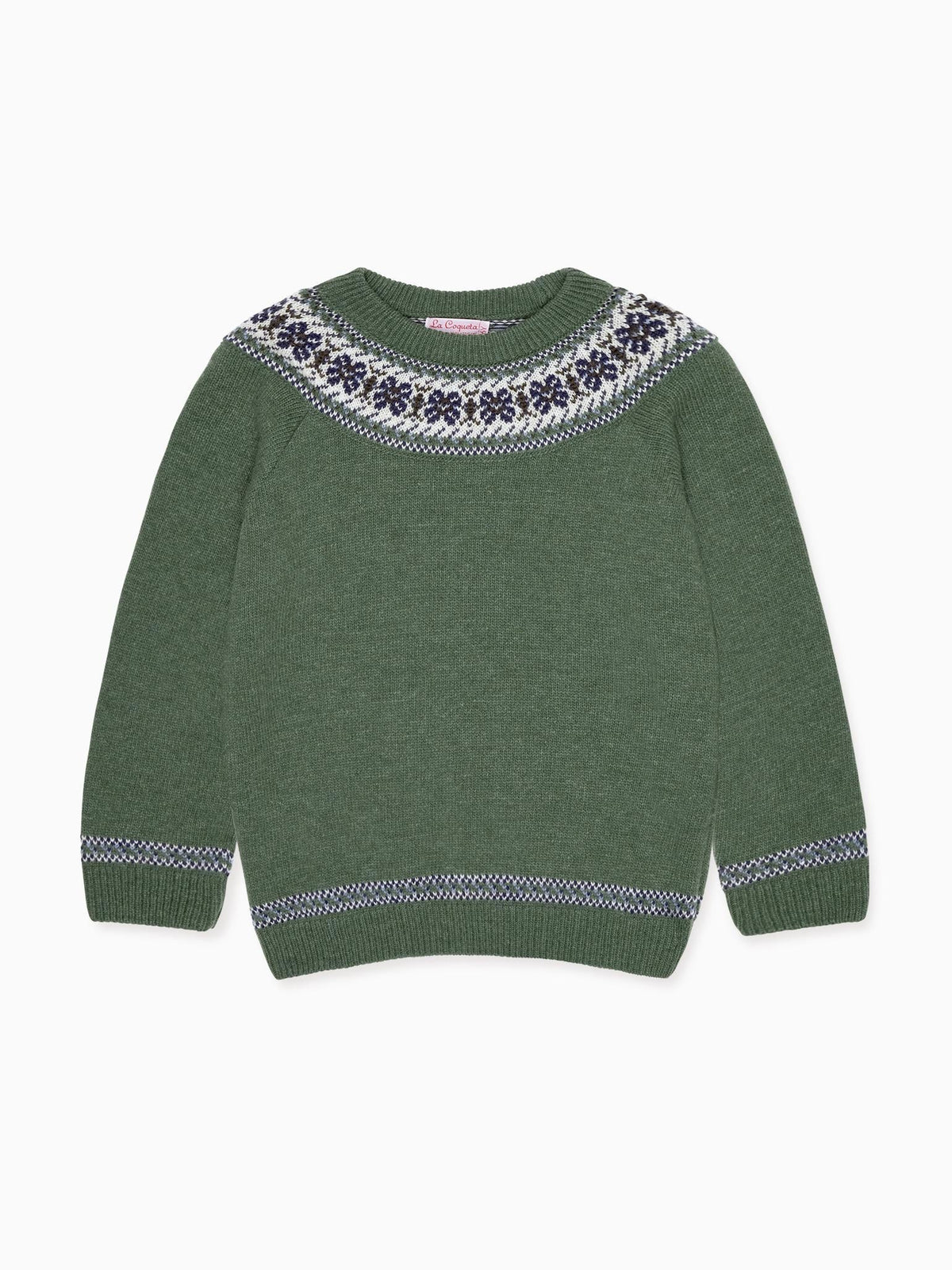 Olive Fair Isle Merino Kids Jumper