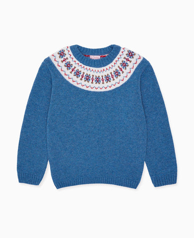 Dusty Blue Fair Isle Merino Kids Jumper