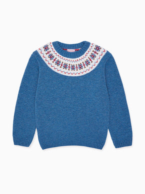 Dusty Blue Fair Isle Merino Kids Jumper