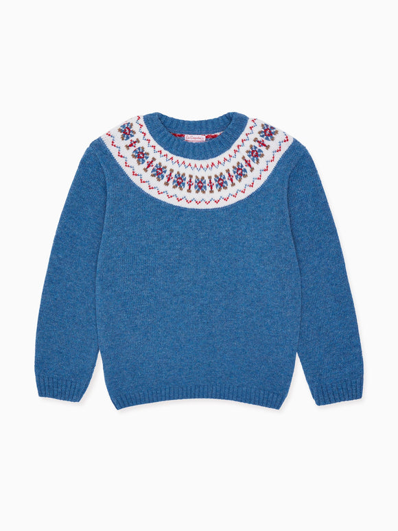 Dusty Blue Fair Isle Merino Kids Sweater