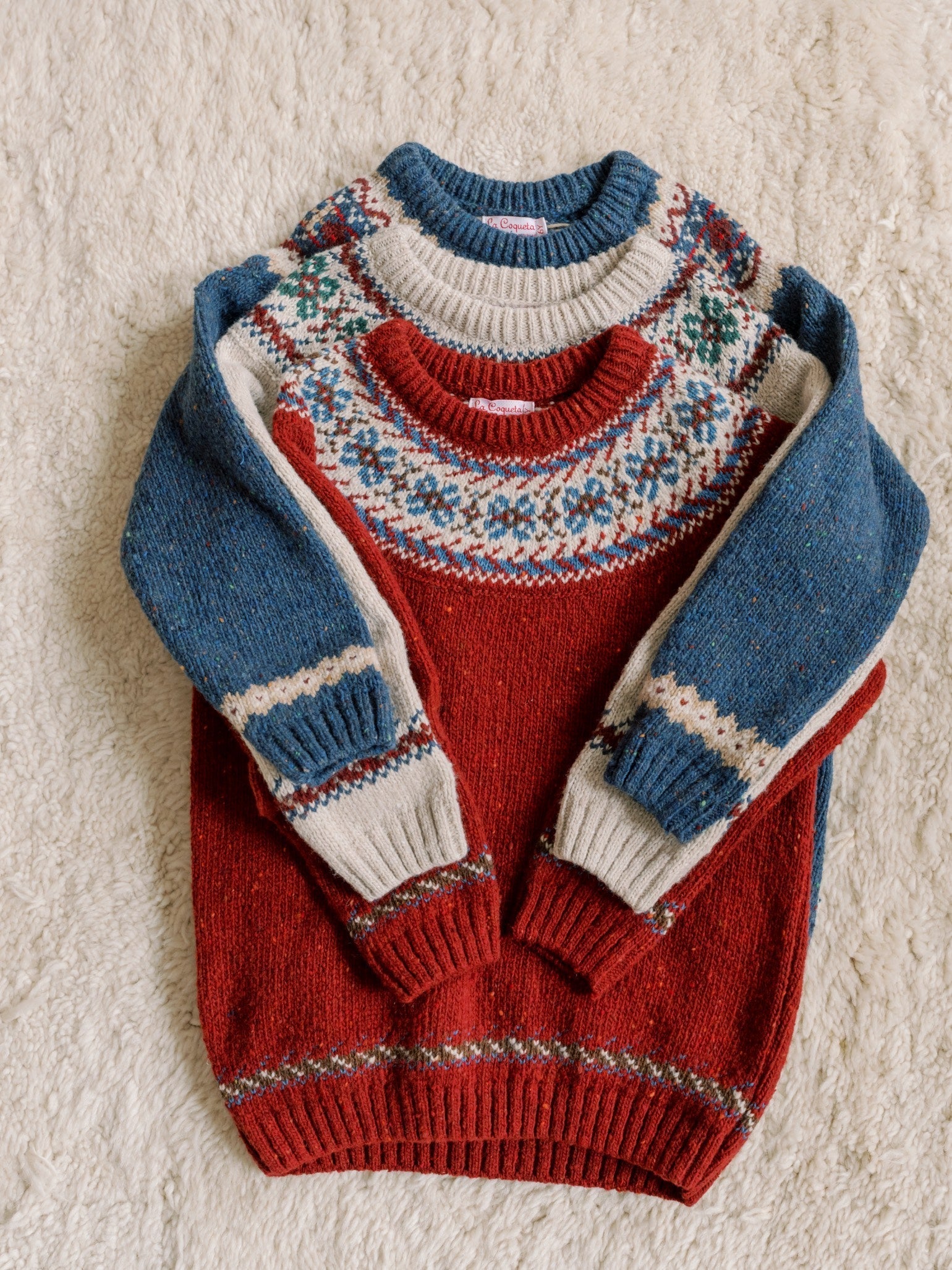 Dark Red Merino Fair Isle Kids Jumper