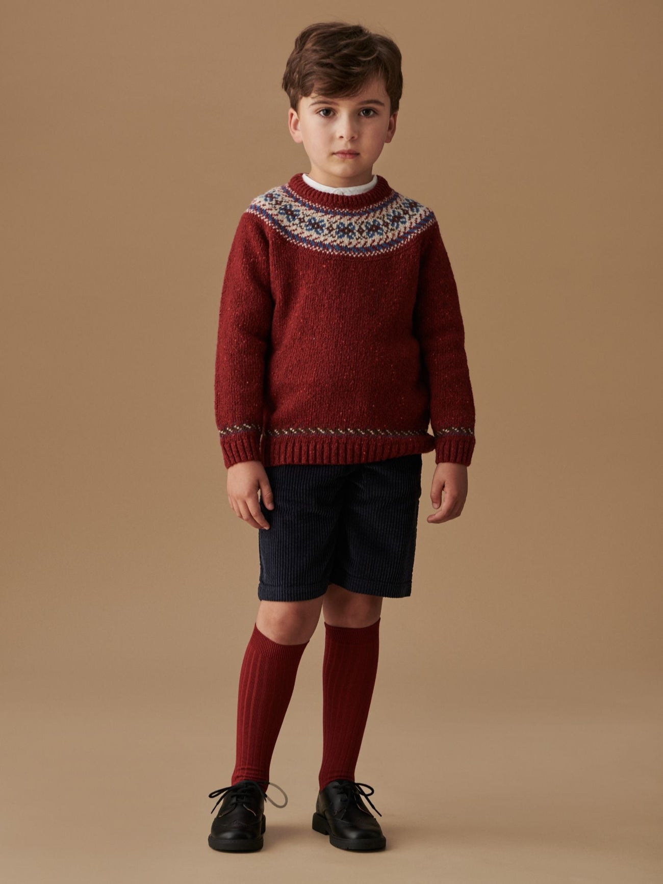 Dark Red Merino Fair Isle Kids Jumper