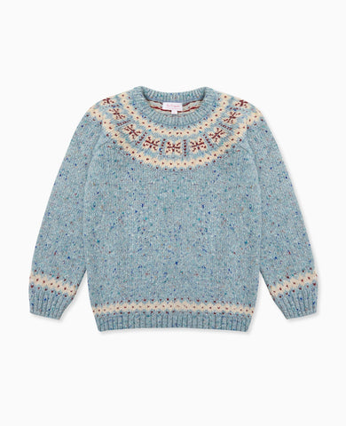 Dusty Blue Fair Isle Merino Kids Jumper