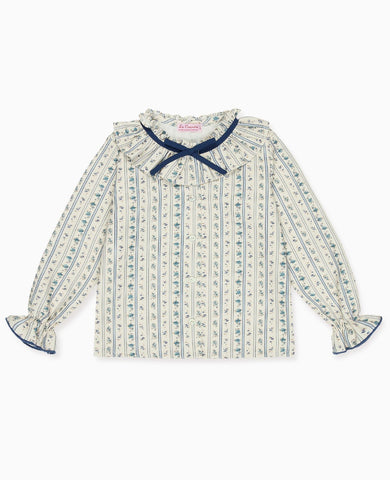 Blue Floral Stripe Felixia Long Sleeve Girl Shirt