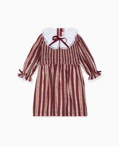 Burgundy Floral Stripe Festa Girl Hand-Smocked Dress