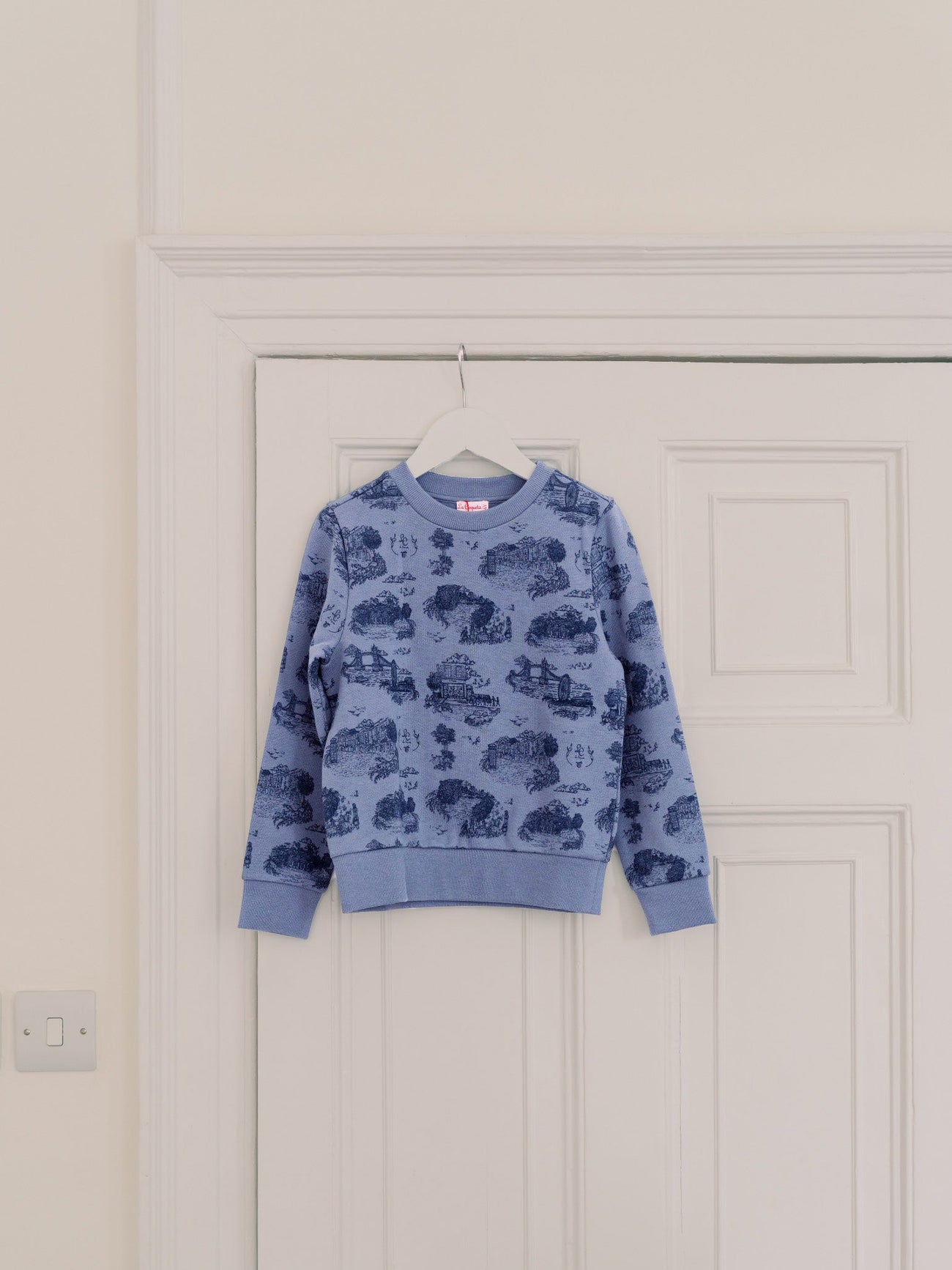 Blue Toile De Jouy Filia Long Sleeve Girl Sweatshirt