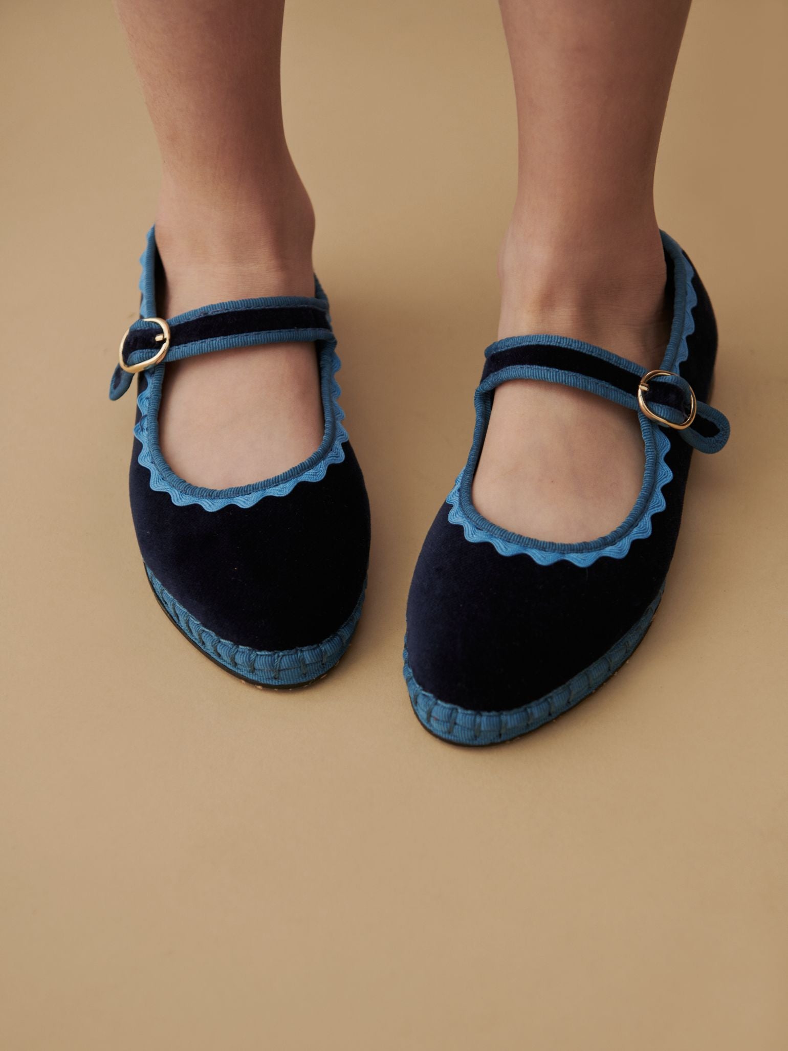 Flabelus x La Coqueta Girl Light Blue Velvet Mary Jane Shoes