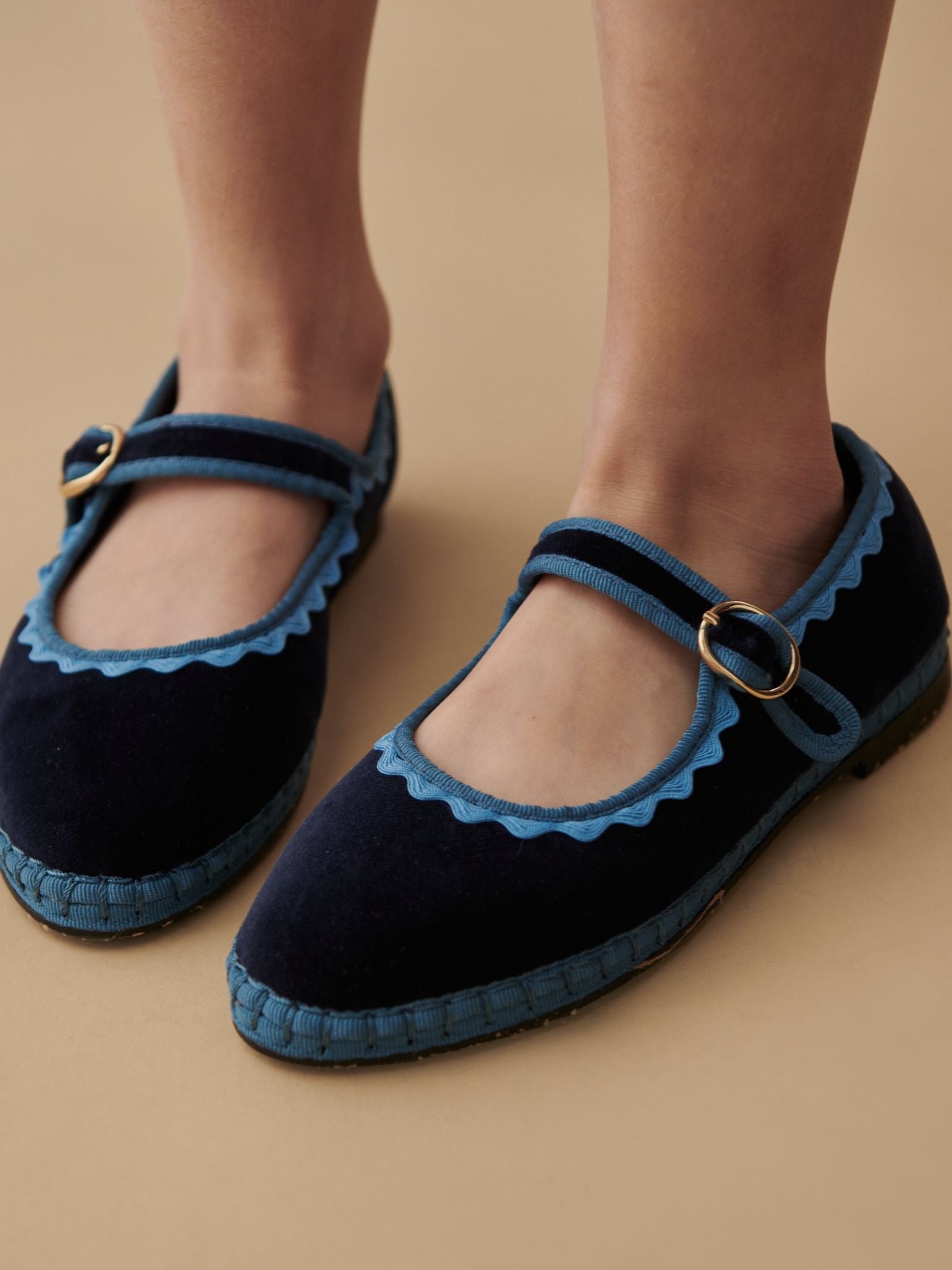 Flabelus x La Coqueta Girl Light Blue Velvet Mary Jane Shoes