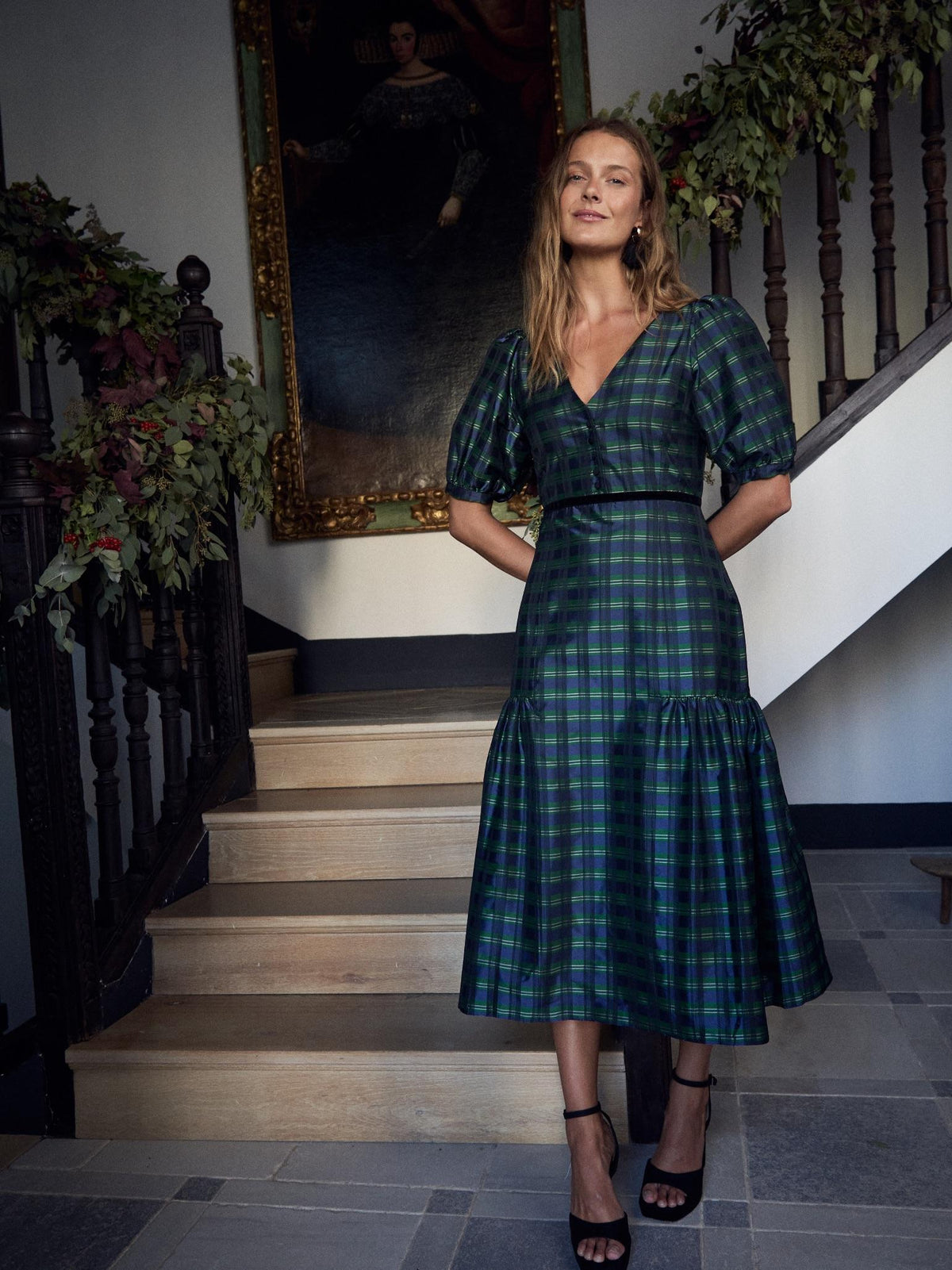 Navy Check Flavia Womens Long Dress