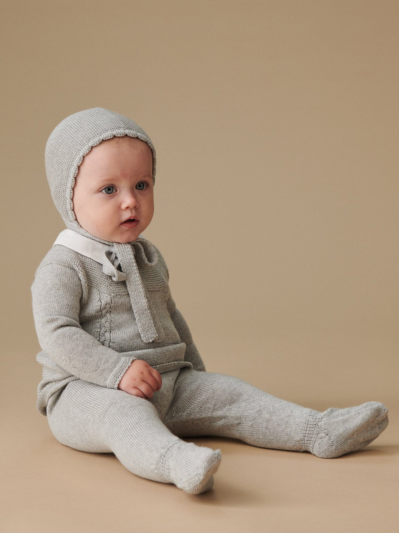 Light Grey Melange Florentina Merino Baby Girl Knitted Set