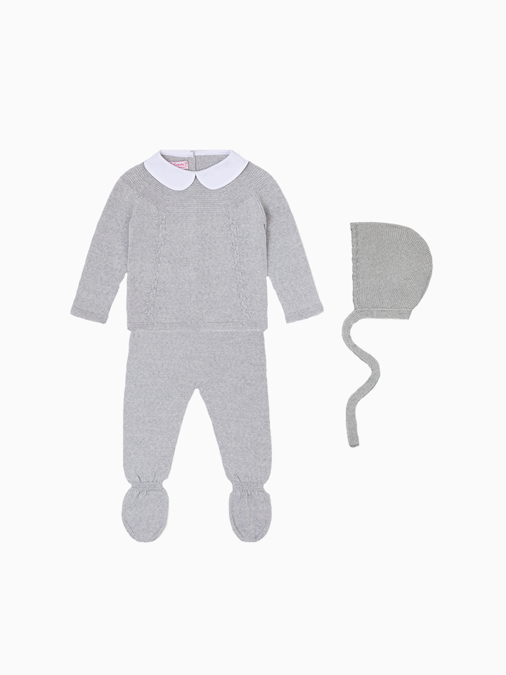 Light Grey Melange Florentina Merino Baby Girl Knitted Gift Box Set