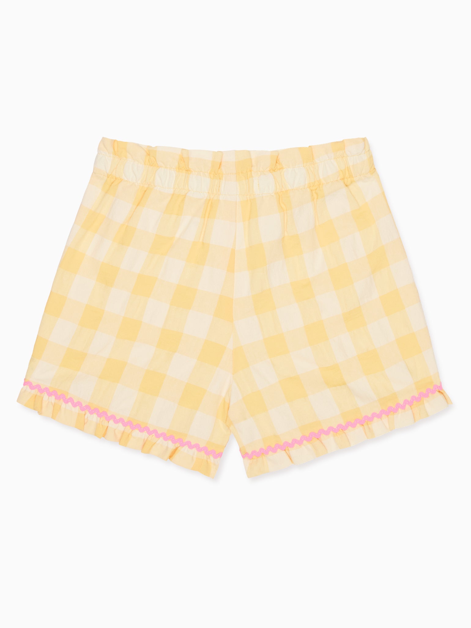 Yellow Gingham Flores Cotton Girl Shorts