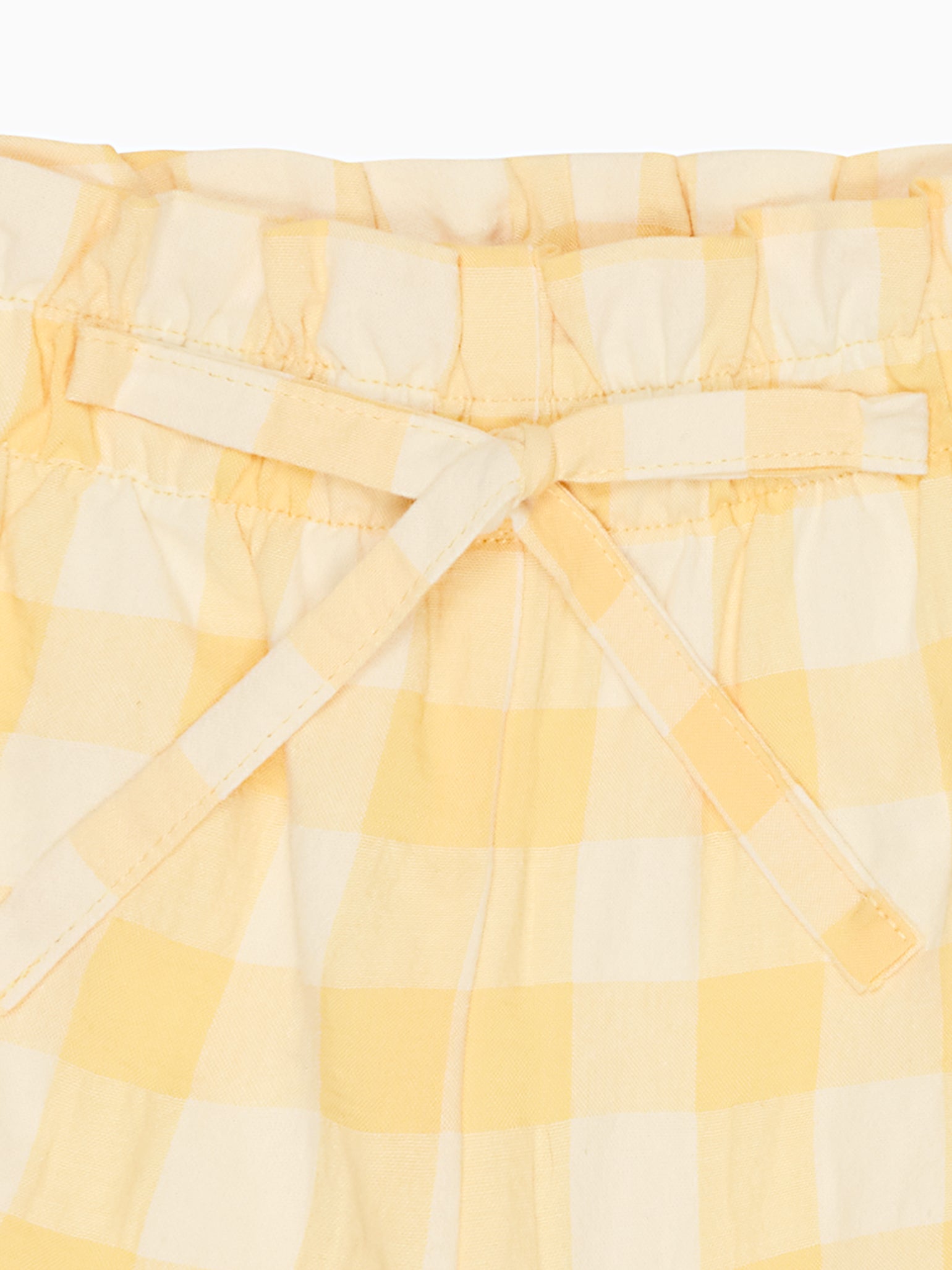 Yellow Gingham Flores Cotton Girl Shorts