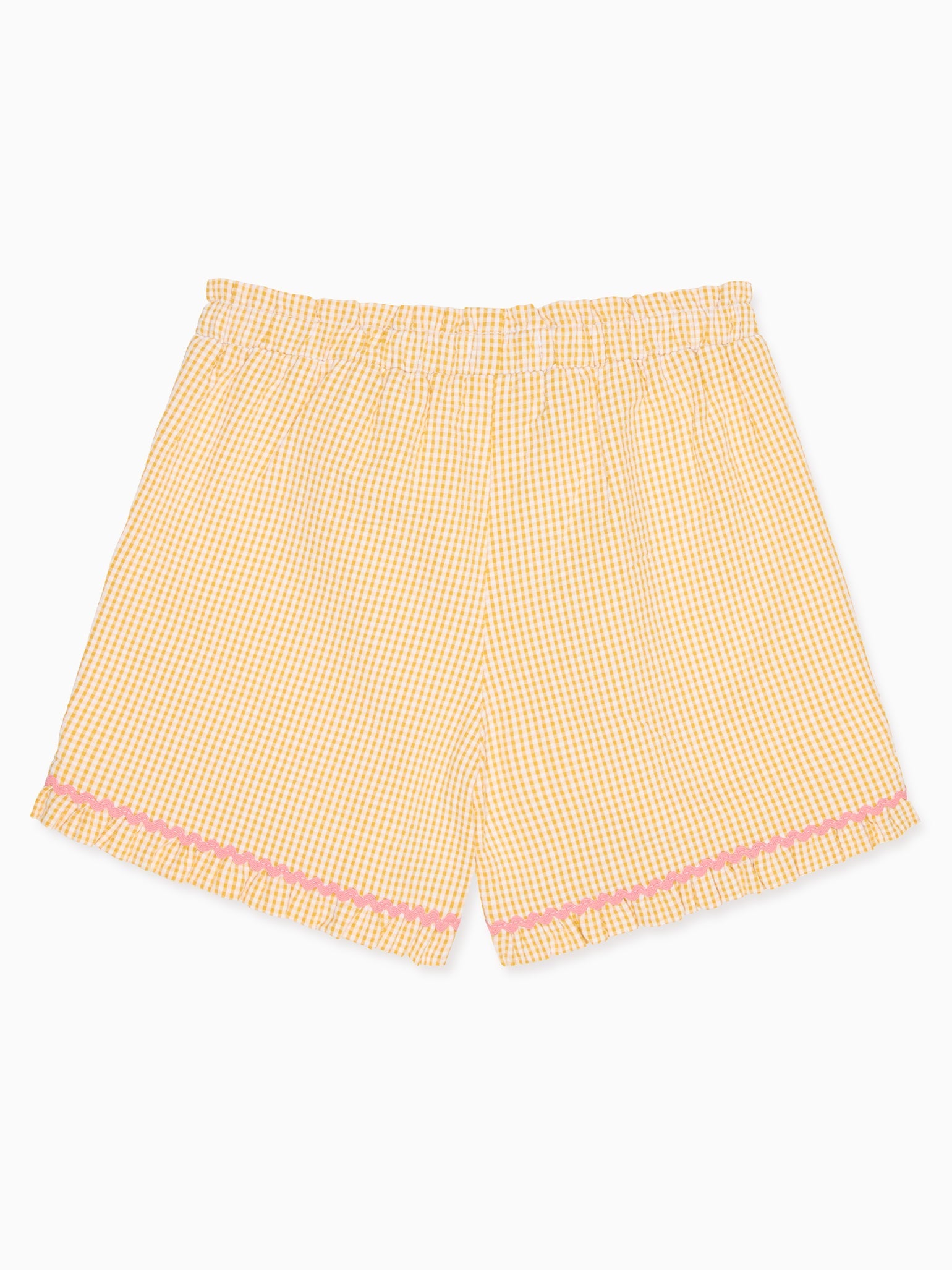 Yellow Gingham Flores Cotton Girl Shorts