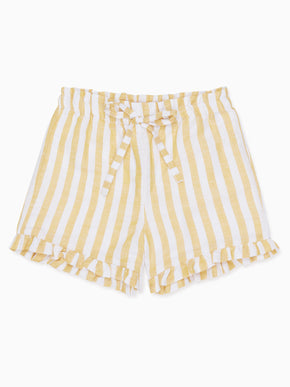 Yellow Stripe Flores Girl Cotton Shorts