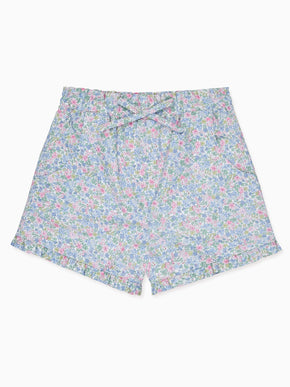 Light Blue Floral Flores Cotton Girl Shorts