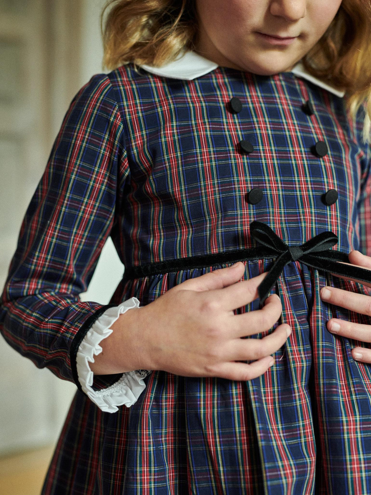 Navy Tartan Florinda Girl Empire Dress
