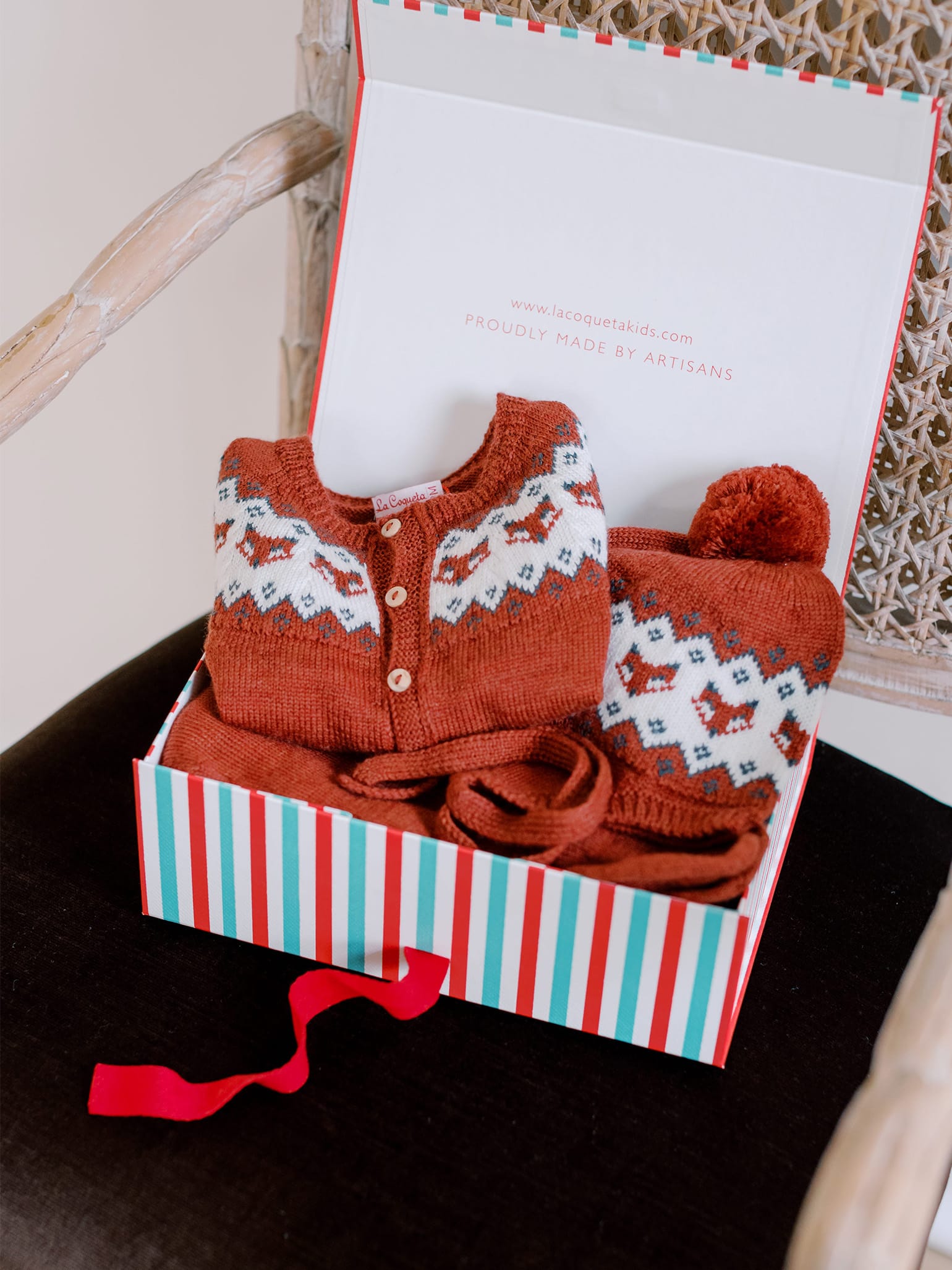 Terracotta Fonda Intarsia Merino Baby Gift Box Set