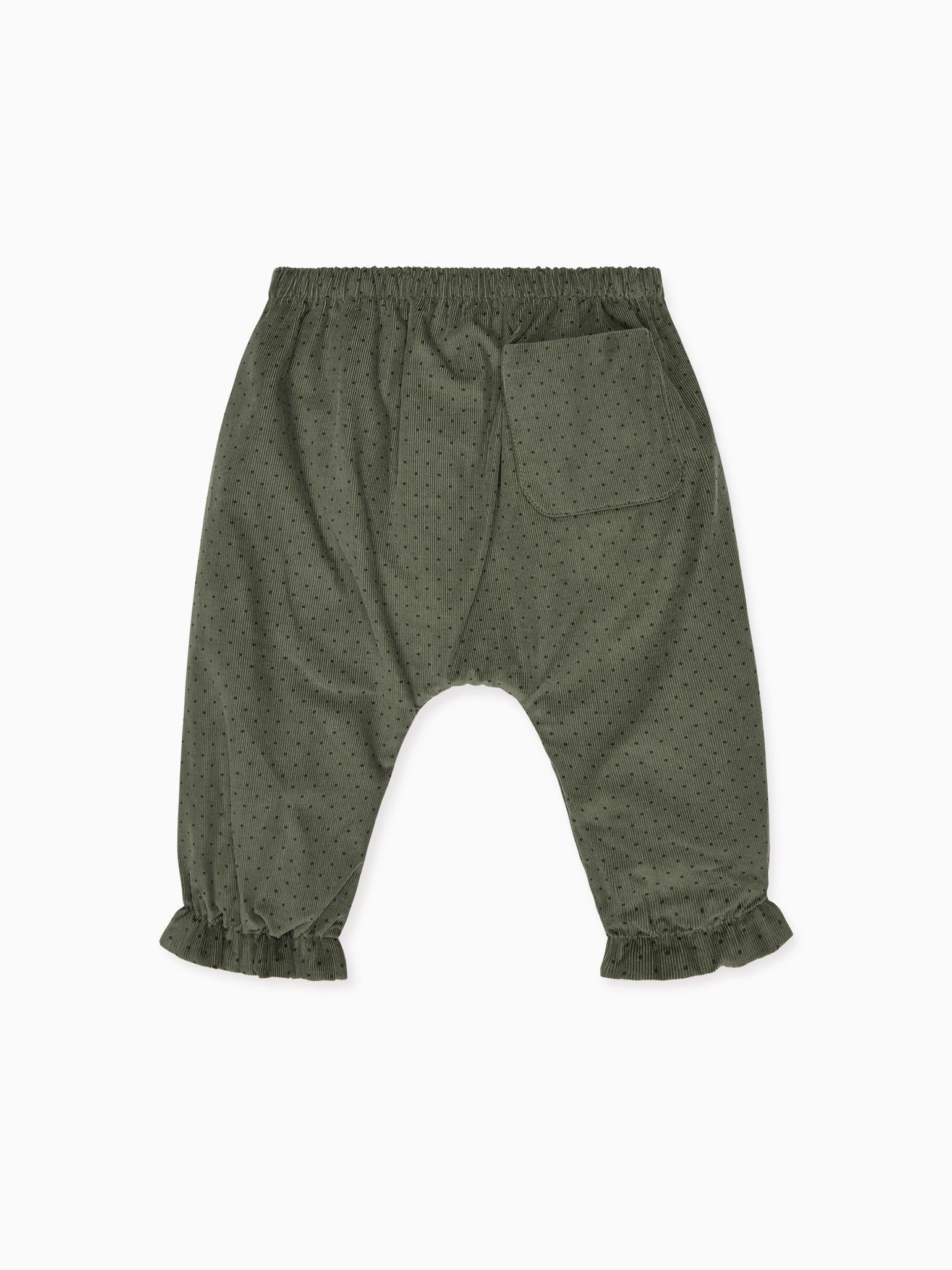 Olive Polka Dot Forna Corduroy Baby Girl Trousers